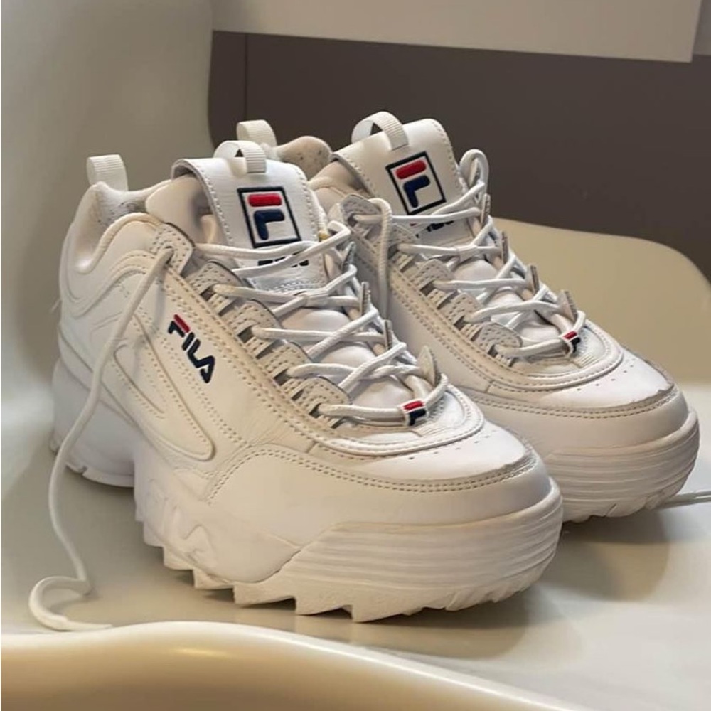 white platform fila shoes